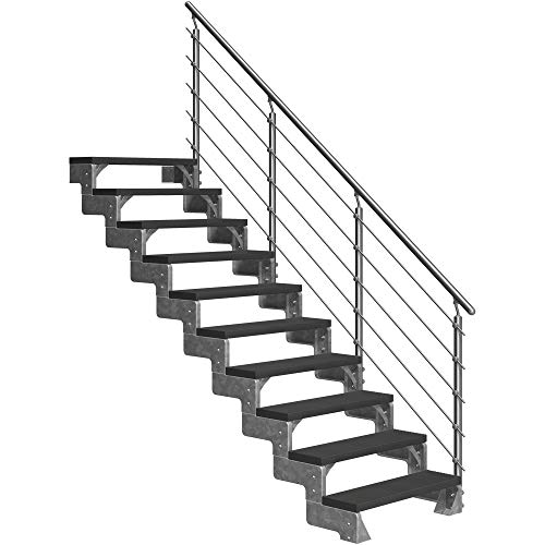 DOLLE Außentreppe Gardentop mit 10 Stufen | Geschosshöhe 180-220 cm │ Trimax® Stufenauflage Anthrazit │ Stufenbreite: 80 cm | mit Prova-Gländer