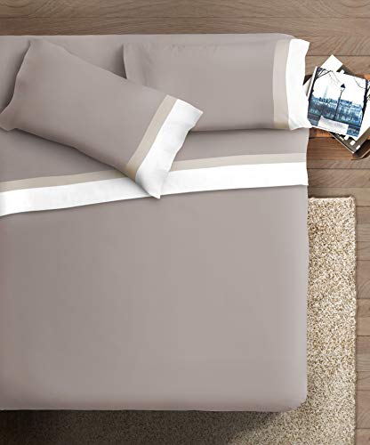 Bettwäsche-Set mit Doppel-Rüschen, aus Baumwolle, für Doppelbett, Satin, Weiß/Creme, taupefarben