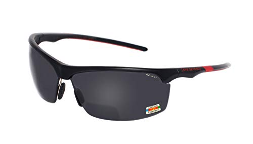 rainbow safety Sonnenbrille Polarisierte Bifokal Sportbrille mit Leseteil für Radler Baseball Laufen Angeln Golf Softball Wandern PRO P (BLK-RED +1.00D)