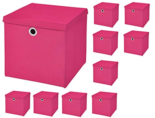 StickandShine 10er Set Pink Faltbox 28 x 28 x 28 cm Aufbewahrungsbox faltbar mit Deckel
