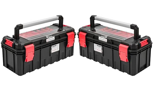 2x Werkzeugkoffer Werkzeugkiste – 65 x 28 x 31,5 cm - Werkzeugkasten mit Werkzeugtrage und Organizer, Trennwände Ergonomischer Griff Klemmverschlüsse, praktischer und organisierter