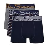 Ben Sherman Herren Men's Boxer Shorts in Blue/Stripe/Grey | Soft Touch Cotton Trunks with Elasticated Waistband Boxershorts, Blue/Stripe/Grey,