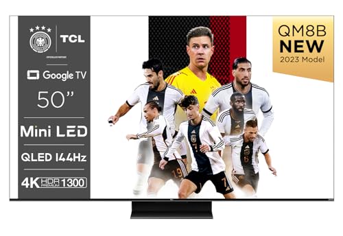 TCL 50QM8B 55 Zoll QLED, Mniled Fernseher, 4K HDR Premium 1300 nits, Smart Google TV mit 144Hz Motion Clarity Pro und Onkyo 2.0 Sound