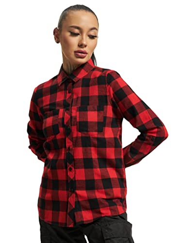Urban Classics Damen Ladies Turnup Checked Flanell Shirt Hemd , Mehrfarbig (blk/red 44) , XS