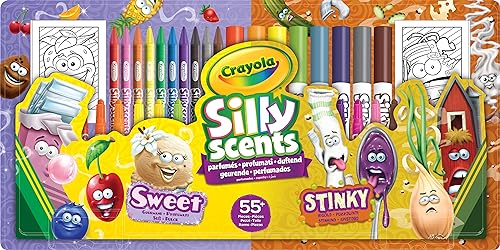 Crayola - Silly Scents, Aktivitätsset Coloring Parfüme & Puzzarelli, 55 Stück, Marker, Bleistifte, Duftpastellkreide, Alter 3+, 04-0642