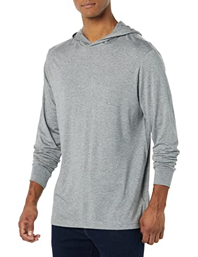 Amazon Aware Herren Leichtes Hoodie-T-Shirt mit Langen Ärmeln und normaler Passform, Mittelgrau Meliert, XS