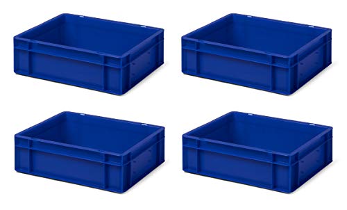 4 Stk. Transport-Stapelkasten TK412-0, blau, 400x300x120 mm (LxBxH), aus PP, Volumen: 10 Liter, Traglast: 30 kg, lebensmittelecht, made in Germany, Industriequalität