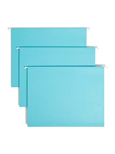 Smead Colored Hanging File Folder with Tab, 1/5-Cut Adjustable Tab, Letter Size, Aqua, 25 per Box (64058)