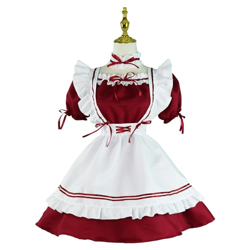 WSZJLN Rotwein-Sweetheart-Dienstmädchen-Kostüm, Lolita, süßes Dienstmädchen-Kostüm, Cosplay, Handspiel, Burgunderrot, XL