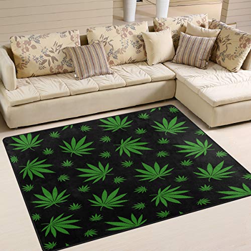 Use7 Green Leaves Cannabis Marihuana Teppich für Wohnzimmer Schlafzimmer 160 cm x 122 cm