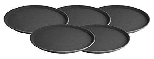 Hillfield® 5er SET Gastro Tablett rund, schwarz - Ø 35,5 cm - antirutsch Kellnertablett - Serviertablett - Gastrotablett - Gläsertablett