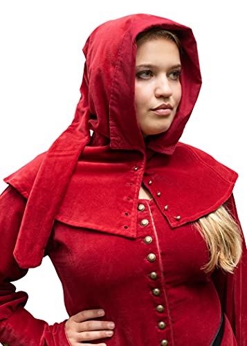 Battle-Merchant Mittelalter Gugel aus Samt für Damen | Mirella Kopfbedeckung Kapuze Haube Rostkäppchen Kostüm Baumwolle (Rot)