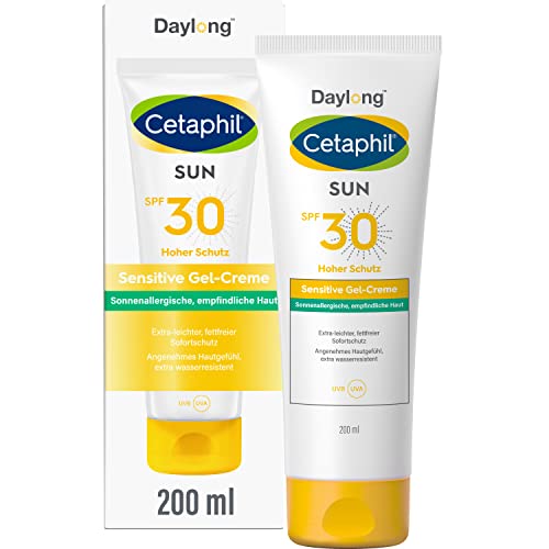 CETAPHIL SUN Sensitive Gel-Creme SPF 30, 200ml, Sonnencreme für empfindliche, zu Sonnenallergie und Mallorca-Akne neigende Haut, Extra leichter, fettfreier Sonnenschutz, Frei von Parfüm & Emulgatoren