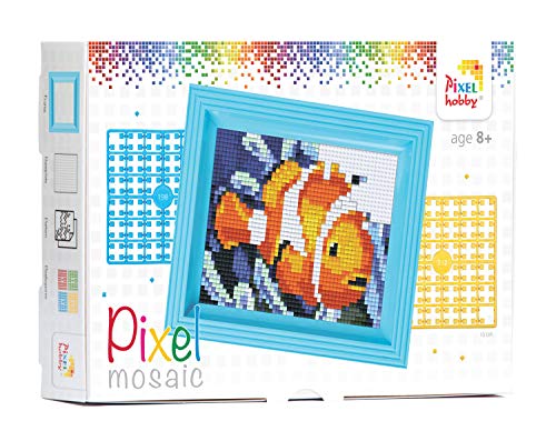 Pixel P31157 Mosaik Geschenkverpackung Nemo, Pixelbild mit Rahmen, kinderleichtes Stecksystem, ohne Bügeln und Kleben, Steinchen aus Biokunststoff