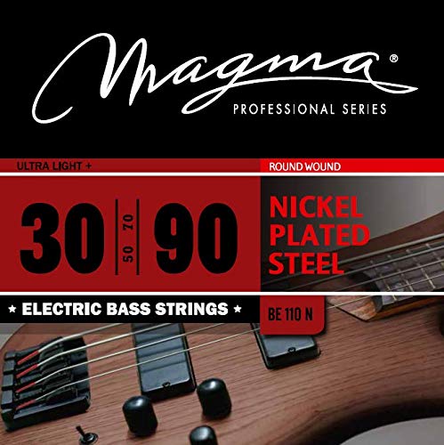 Magma - 1 Satz E-Basssaiten aus vernickeltem Stahl – Ultra Leichtspannung +, Skala 34 Zoll – Set mit 4 Saiten (.030" - .050" - .070" - .090") – BE110N