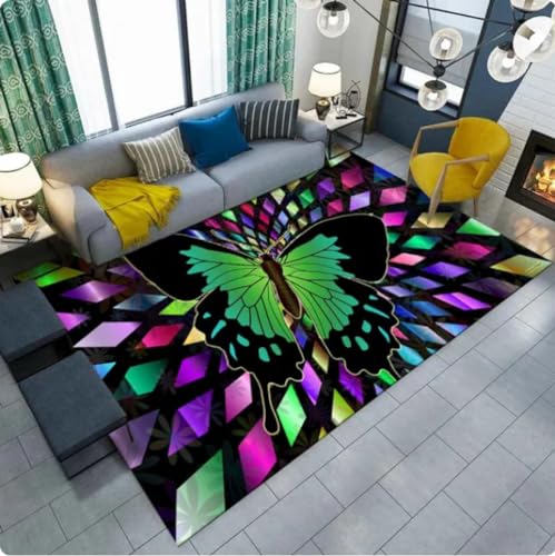 ZAMOUX 3D-Gedruckte Teppiche Mit Schmetterlingsmuster Für Wohnzimmer Schlafzimmer Nachttisch Flur rutschfeste Bodenmatte 80x120cm