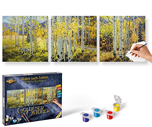 Schipper 609470829 Zahlen – Goldener Oktober-Bilder malen für Erwachsene, inklusive Pinsel und Acrylfarben, 120 x 40 cm