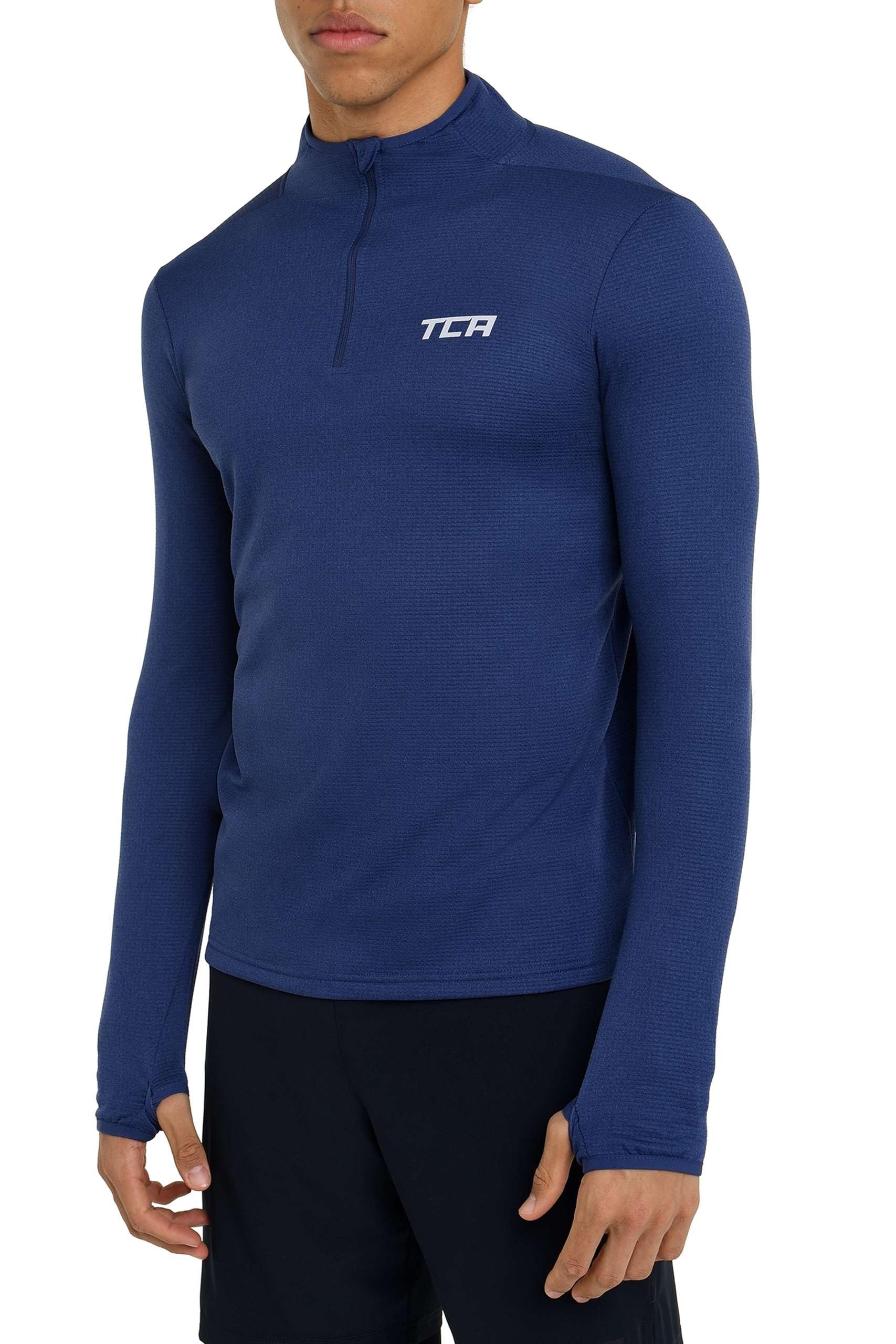 TCA Herren Cloud Fleece mit Brust Reißveschluss - Thermo Sporttop Laufshirt - Dunkelblau, XL