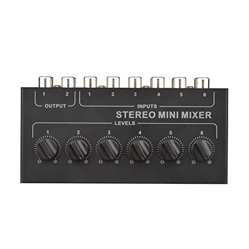 Iegefirm Passiver Mixer, Stereo, 6 Kanäle, tragbar, Cinch-Audio, 6 Eingänge, 2 Ausgänge, Stereo, Lautstärkeregler, Akku erforderlich
