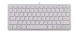 R-Go Kompakte Ergonomische Tastatur - QWERTY (US) Natürliche Tastatur mit flacher Oberfläche - Verkabelte USB-tastatur mit kompakte Design - Leichter Tastenanschlag - LED - Weiß