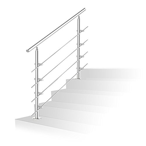 Jiubiaz Geländer 120cm Universal Edelstahl Handlauf Treppengeländer mit 4 Querstreben für Balkon Brüstung Treppen