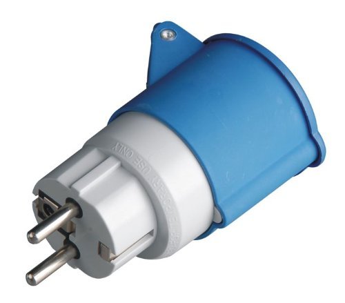 Industrie-220V-Adapter von Schuko auf Industrie-Buchse 2P + E IP44 Blau