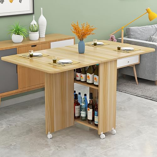 Klappbarer Küchen-Esstisch, Moderner Drop-Leaf-Esszimmertisch, Erweiterbarer Küchentisch mit 6 Rädern, Faltbarer, Ausziehbarer, Platzsparender Tisch mit 2-stufiger Aufbewahrung, Ideal für Restaurant (