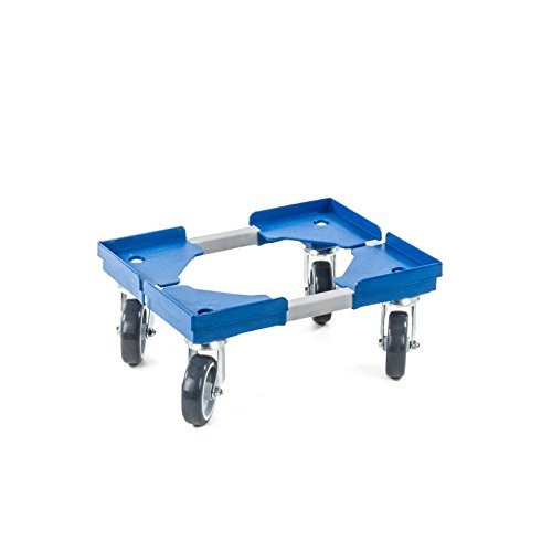 aidB Transportroller Variabel nicht unterteilt für Euroboxen mit 4 Gummilenkrollen, Blau, 400x300 mm, variabler Rollwagen zum Transport von Kisten, Praktischer Kistenroller