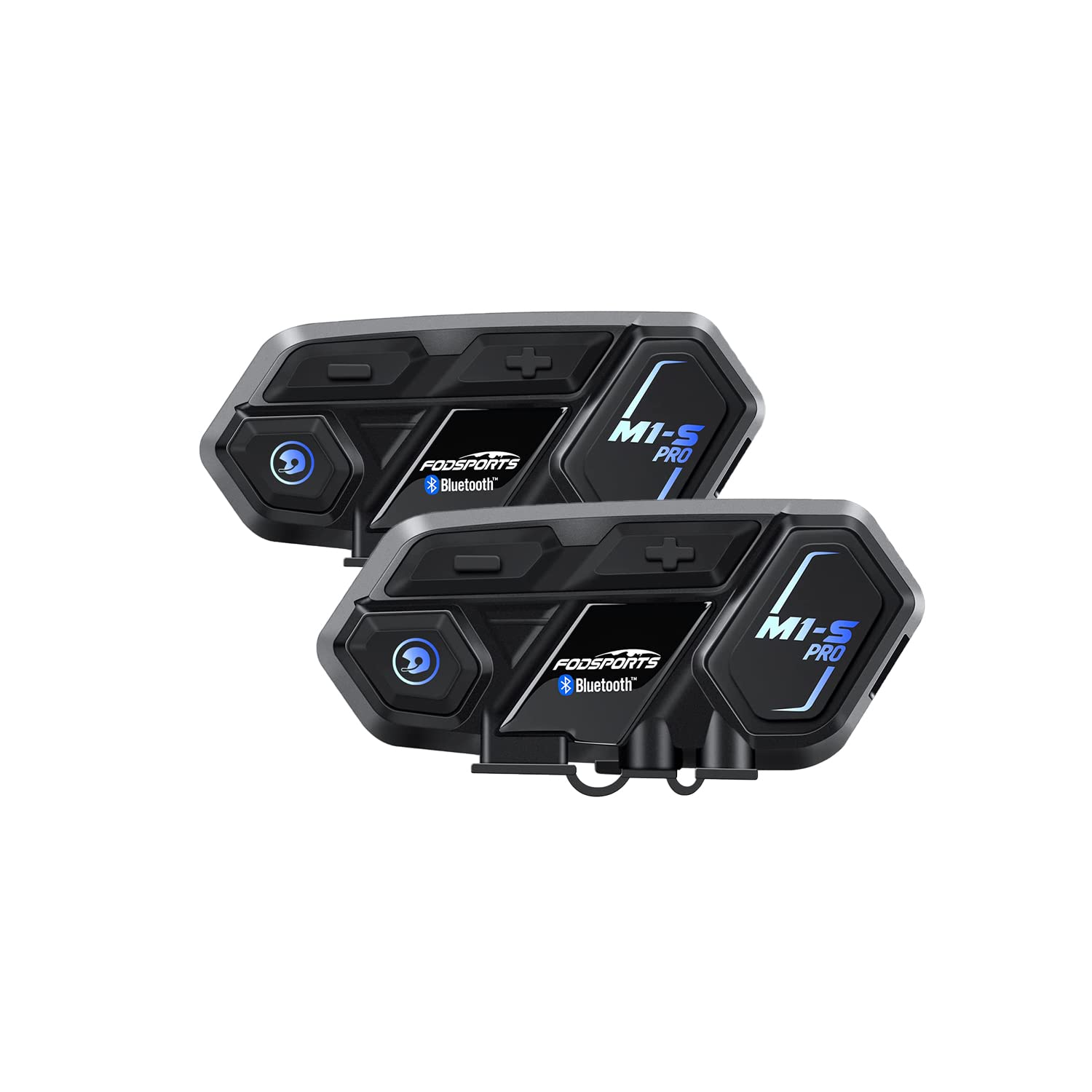 Fodsports Motorrad Bluetooth Headset mit Musik Teilen, M1S PRO 2000m 8 Motorräder Helm Intercom Kommunikationssystem, Universell Motorradhelm Gegensprechanlage mit Audio Multitasking, Doppelpack