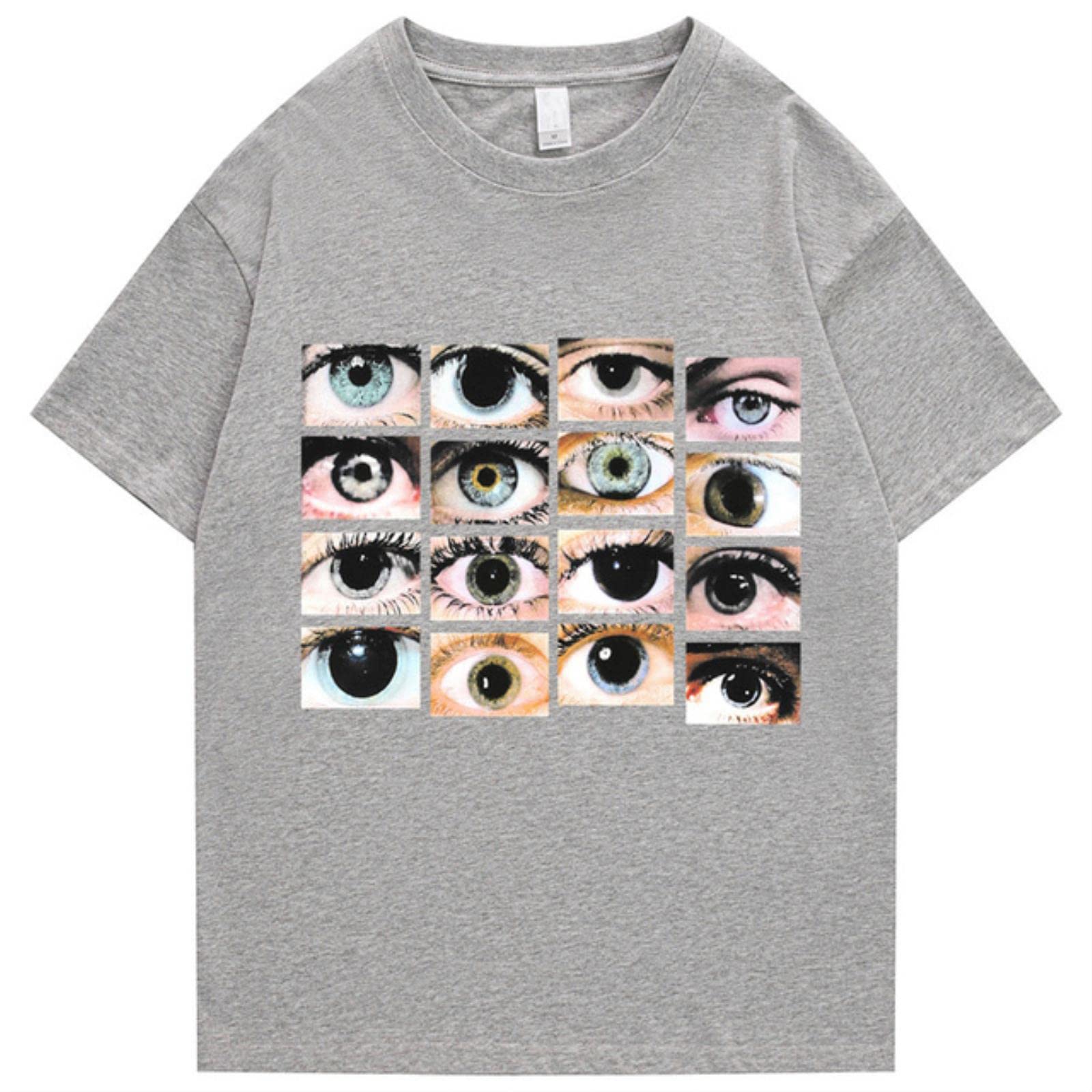 2022 Herren Hip Hop Streetwear T-Shirt Augen Bedruckt Harajuku T-Shirt Baumwolle Casual T-Shirt Sommer Kurzarm Tops T-Shirts Schwarz-Hellgrau, M