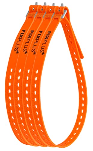 Fixplus Strap 4er-Pack - Zurrgurt Zum Sichern, Befestigen, Bündeln und Festzurren, aus Spezialkunststoff mit Aluminiumschnalle 86cm x 2,4cm (orange)