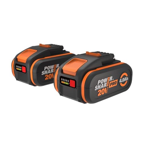 WORX - Pack 2 Akkus PRO mit hoher Kapazität – 20 V – 4 Ah – WA3014.2 (mit Ladezustandsanzeige, kompatibel mit Werkzeugen 20 V/40 V/80 V)