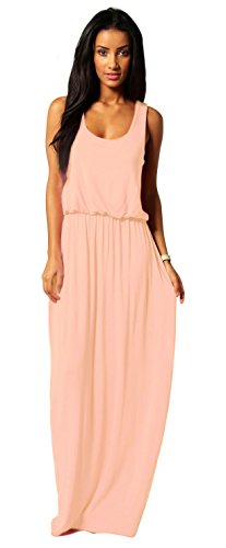Mikos Damen-Kleid, Bodenlanges Maxikleid, ideal für Sommer und Urlaub, Boho-Style S M L 36 38 40 (369) (Lachs, S/M)