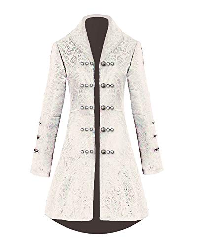 ShiFan Damen Mittelalter Viktorianische Gothic Jacke Vintage Mittellang Mantel Steampunk Kleidung Langarm Weiß 2XL