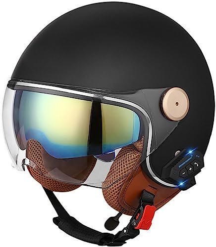Offener Bluetooth-Helm 3/4-Motorradhelm Mit Integriertem Drop-Down-Visier Jet-Helm Integrierter Lautsprecher Und Mikrofon Passend Für Motorrad Cruiser Chopper DOT/ECE-Geprüft 2,XL(60-61CM)