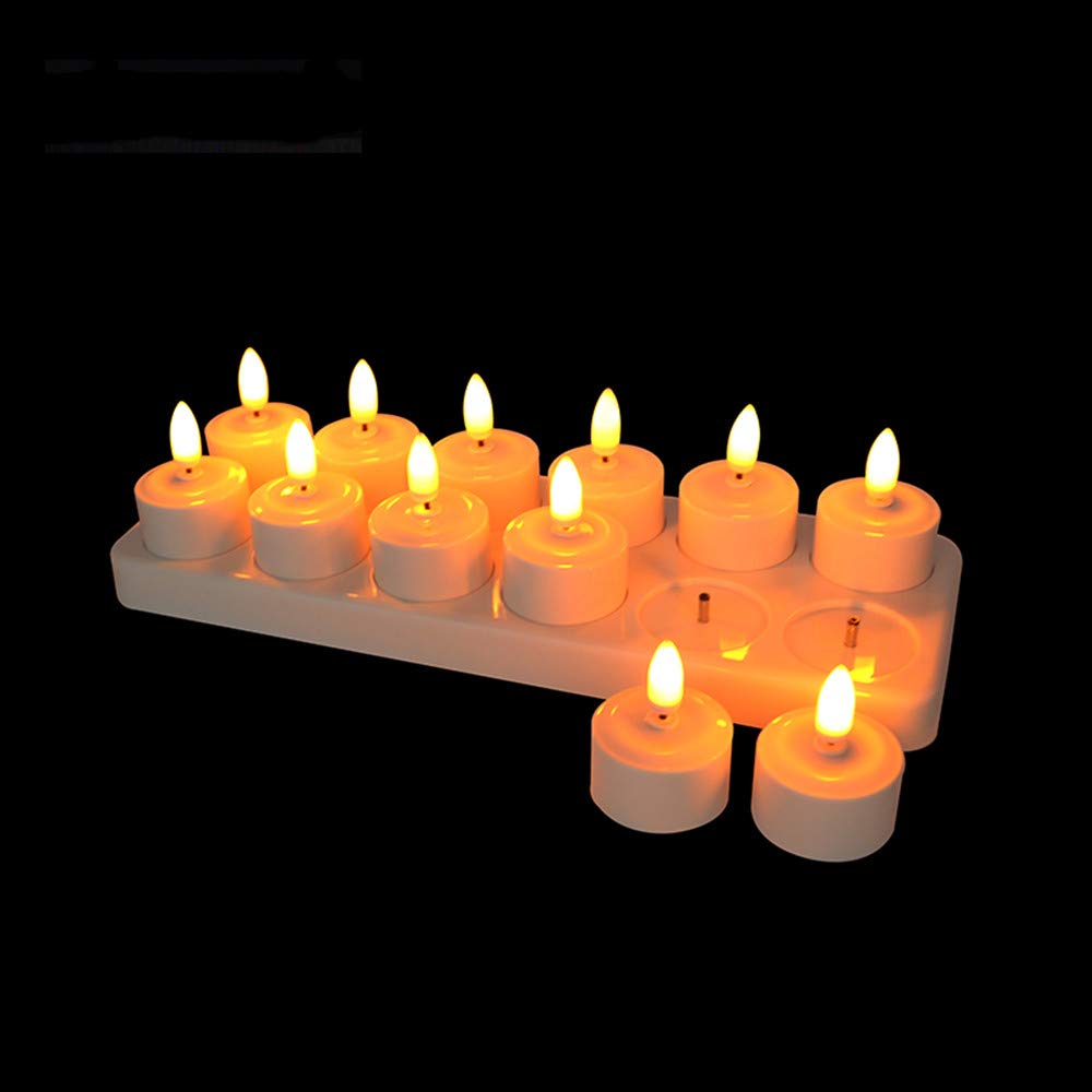 Wiederaufladbare flammenlose Teelicht-Kerzen mit Batteriebetrieb, Ladestation, 12-teiliges LED-Kerzenset, LED-Kerzen mit langer Akkulaufzeit für Hochzeiten, Partys, Hotels und Dekorationen