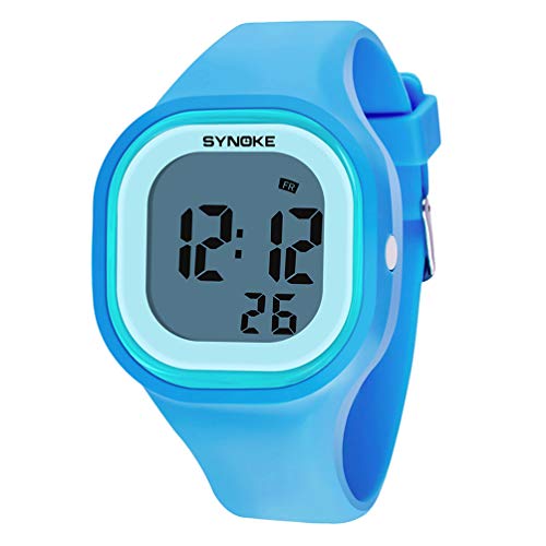 Hemobllo Laufuhr Elektrische Uhr wasserdichte Sportuhr Digitaluhr mit im Dunkeln Leuchten Silikonarmband Uhr Armbanduhr für M?nner Kinder (Blau) Elektrische Uhr