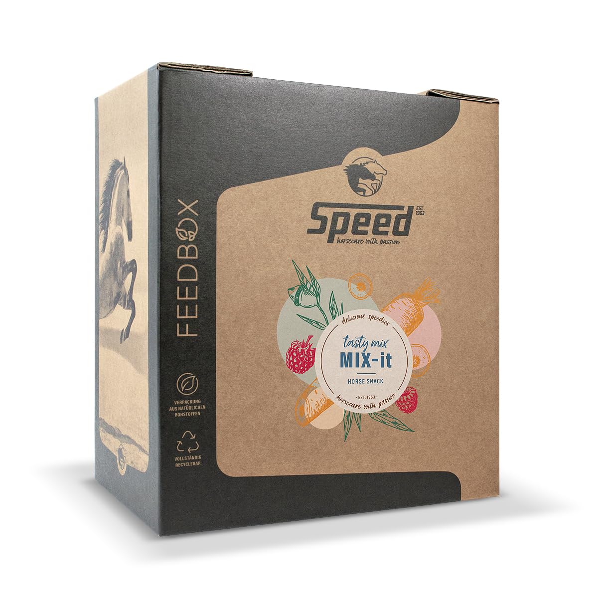Speed Delicious speedies Mix-it -FEEDBOX, 8 kg, Superleckerer Belohnungsmix mit vielseitigem Geschmacks-Trio für Dein Pferd