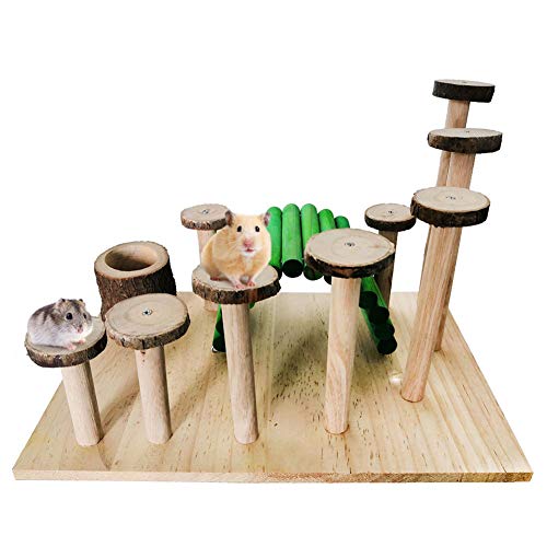 AZXAZ Holz Hamster Spielzeug Platform Step Treppe Übung Spielleiter Spielzeug Natural Molar Kauspielzeug für Hamster Mäuse Papagei Small Pet Spielplatz (A)