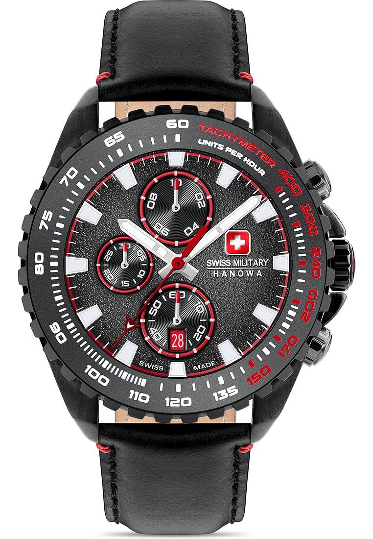 Swiss Military Hanowa Herren Analog Schweizer Quarzwerk Uhr mit Leder Armband SMWGC0001832