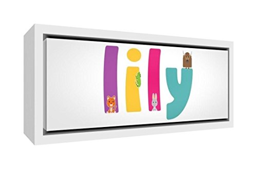 Little Helper Leinwand mit Rahmen aus Massivholz Weiß illustrativen Stil Bunt mit dem Namen Mädchenname Lily 19 x 46 x 3 cm kleine