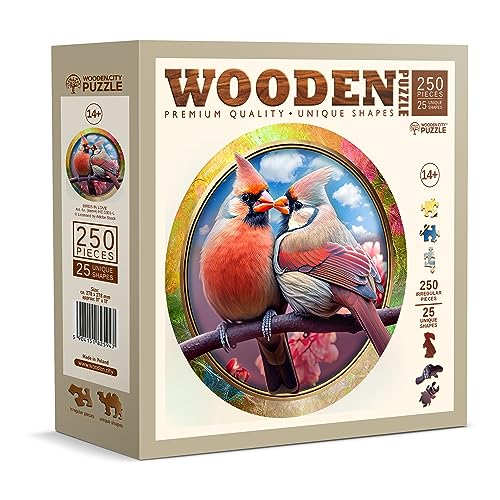 WOODEN.CITY Holzpuzzles Birds in Love 250 Teile - Lebendige Holzpuzzles für Erwachsene - Herausfordernde Holzschnittpuzzles - Tierförmige Puzzles - Einzigartige Mosaik-Holzpuzzles für Erwachsene