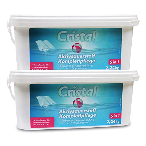 Cristal Aktivsauerstoff 2 x 2,24 kg für den Pool - Chlorfreie Komplettpflege in vordosierten Doppel-Beuteln mit Granulat
