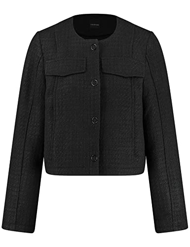 Taifun Damen Blazerjacke aus Struktur-Qualität Langarm Jacke Jeans + Gewebe Blazerjacke unifarben Schwarz 36