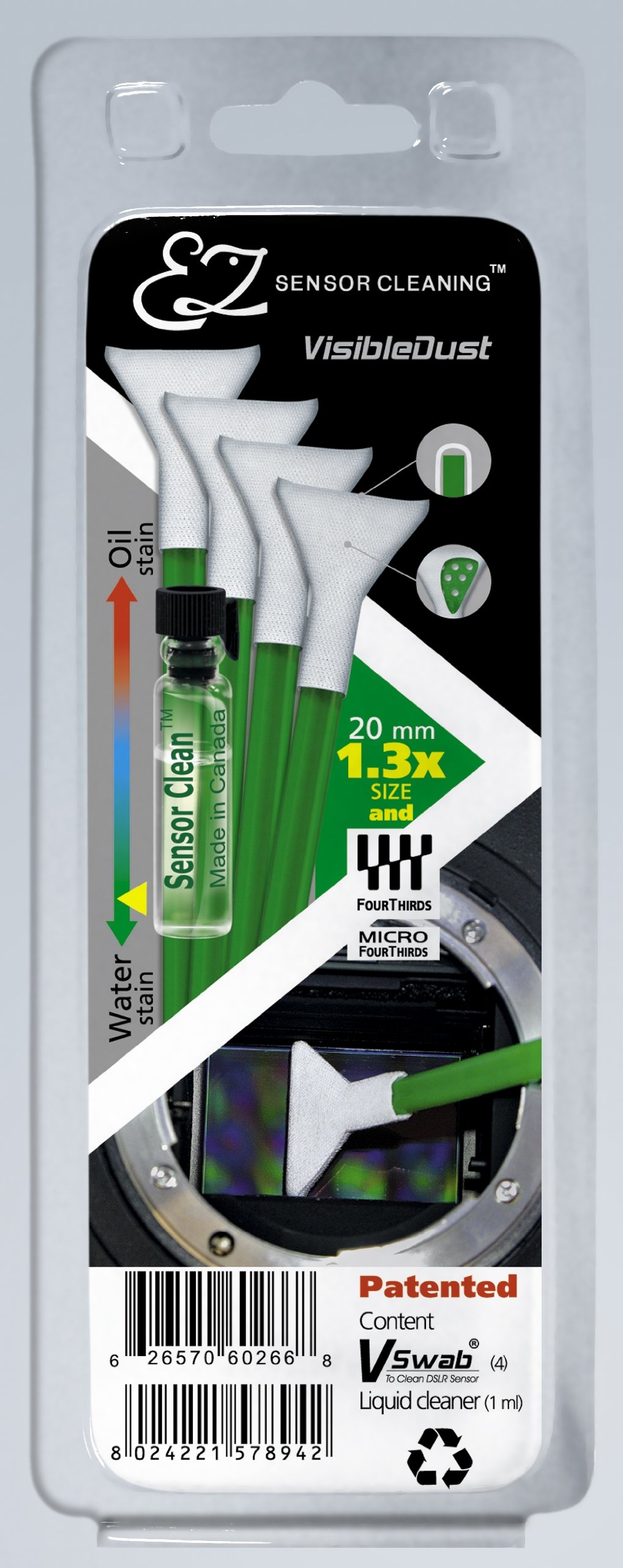 VisibleDust grüne Serie EZ Sensor Cleaning Kit - 4X VSwabs 1.3X und 1ml Sensor Clean