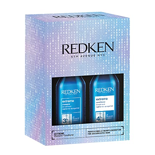 Redken Duo Set Shampoo 300ml & Conditioner 300ml für sprödes und geschädigtes Haar, Anti Haarbruch, Extreme Coffret, Geschenkset