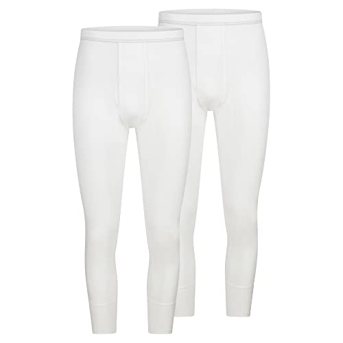 SES Herren Lange Unterhose 2er Pack mit Eingriff und Weichbund aus 100% Baumwolle, weiß (L)
