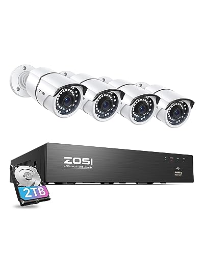 ZOSI 3K PoE Überwachungssystem, 8CH H.265+ 5MP NVR mit 4 Outdoor 5MP IP POE Überwachungskamera Set für Innen und Außen, 2TB Festplatte, 36m Nachtsicht, Metallgehäuse