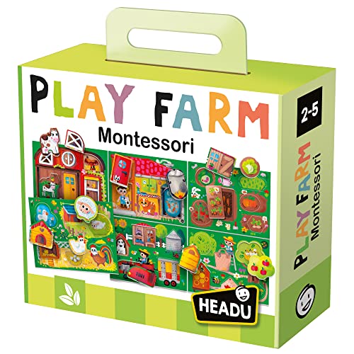 Headu Baby Play Farm Montessori, spanische Version, Pädagogisches Kinderspiel für Jungen und Mädchen von 2 bis 5 Jahren