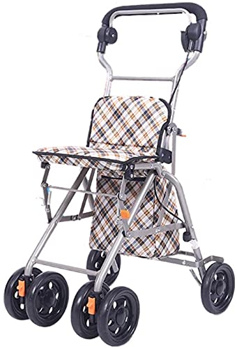 Rollator für ältere Menschen, 4 Räder, Einkaufstrolley aus Aluminium, faltbar, leicht, mit Rückenlehne